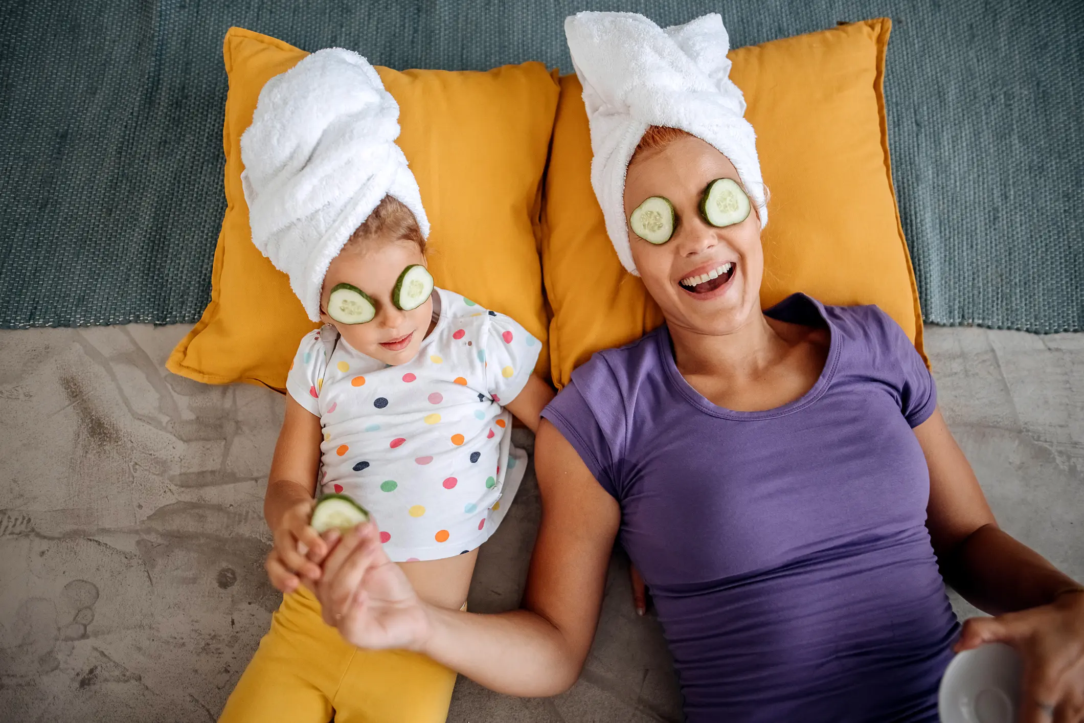 Mother and daughter enjoying home spa day