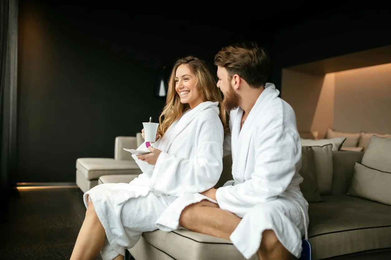 Romantic couple enjoying honeymoon escape and wellness weekend